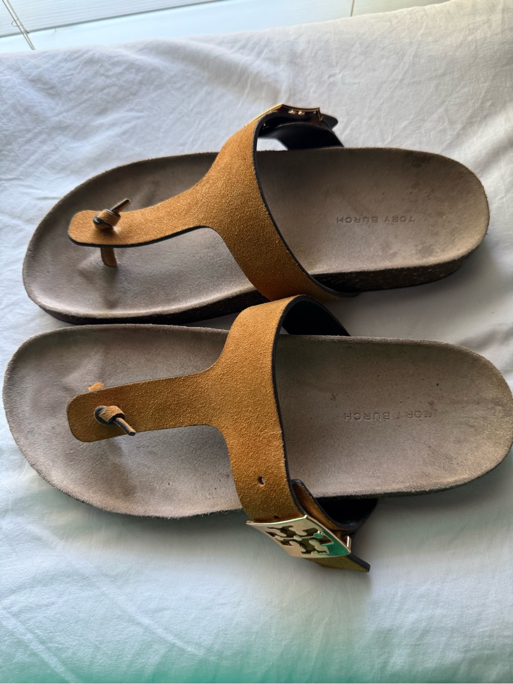 Tory Burch Suede Thong Slide Sandals in Camel